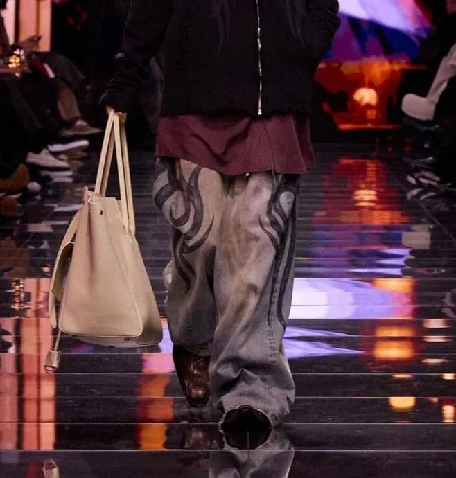 Balenciaga Men's Spring And Fall Fashion Retro Graffiti Washed Fashion Trend Jeans Straight Wide-leg Pants Ngvp #9124