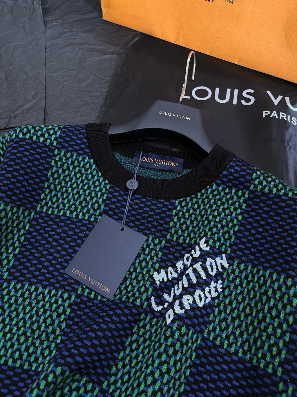 Louis Vuitton ﻿Men's Summer Check Letter Jacquard Damier Cotton Crewneck Round Neck Solid Color Short Sleeve T-Shirt #71878