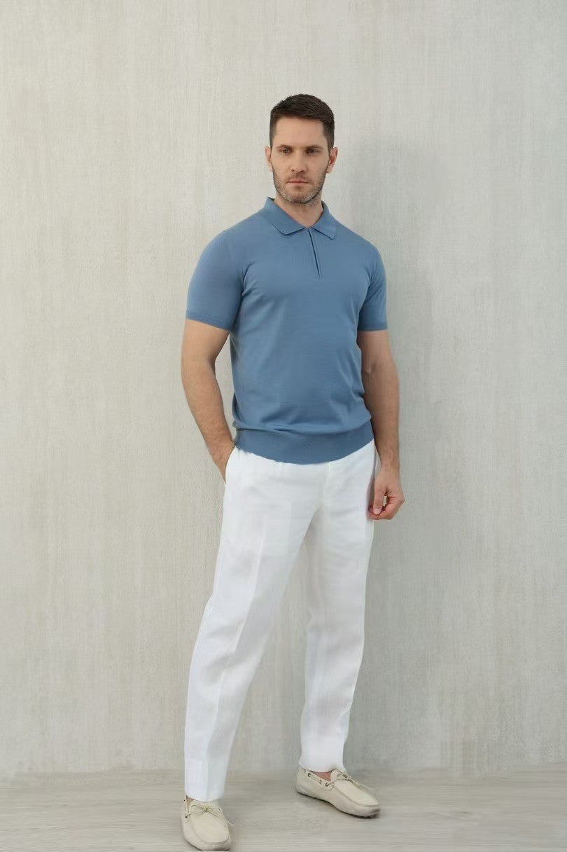 Loro Piana Men's Summer Solid Color Half Zip Straight Short Sleeve Polo Shirt Ngvp #1555
