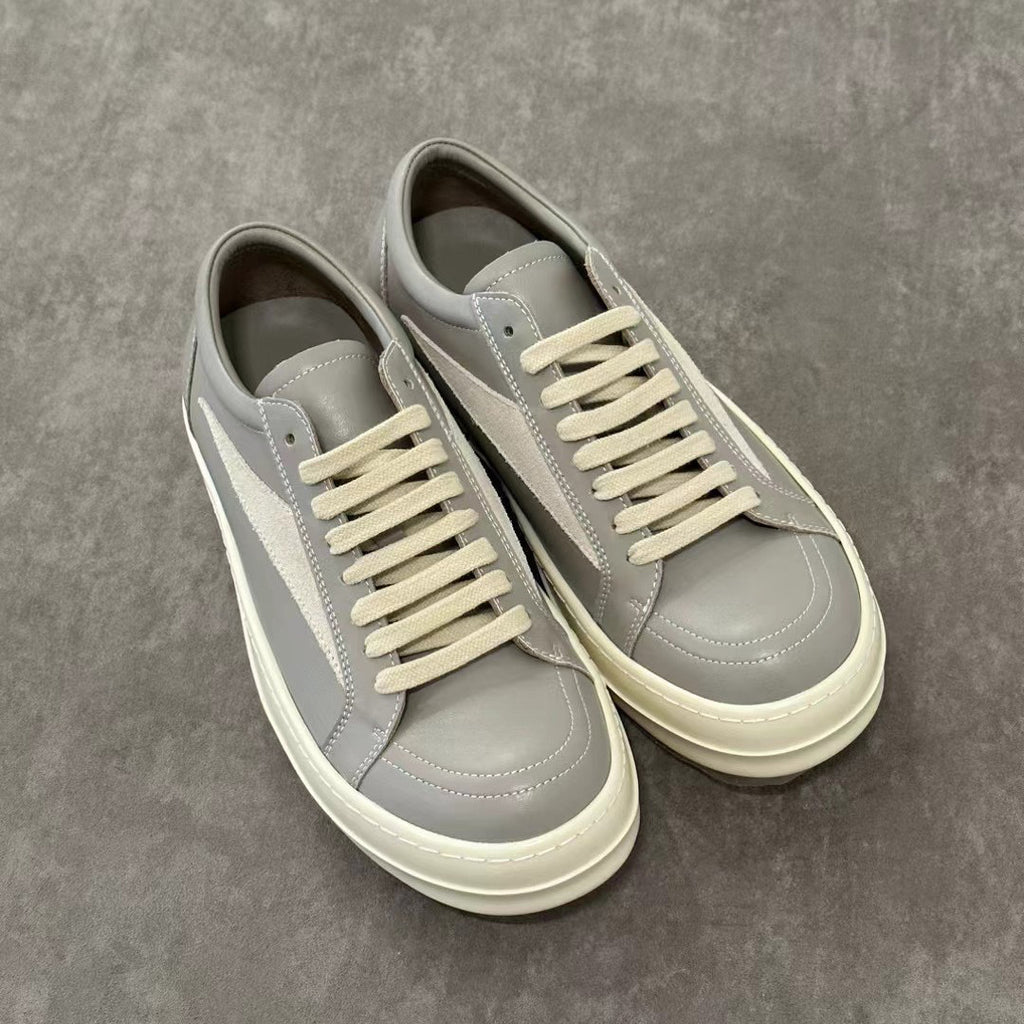 Rick Owens Men's And Women's Spring/Fall Fashion Casual Round Toe Lace Up Color Block Flat Low Top Sneakers Shoes #79449