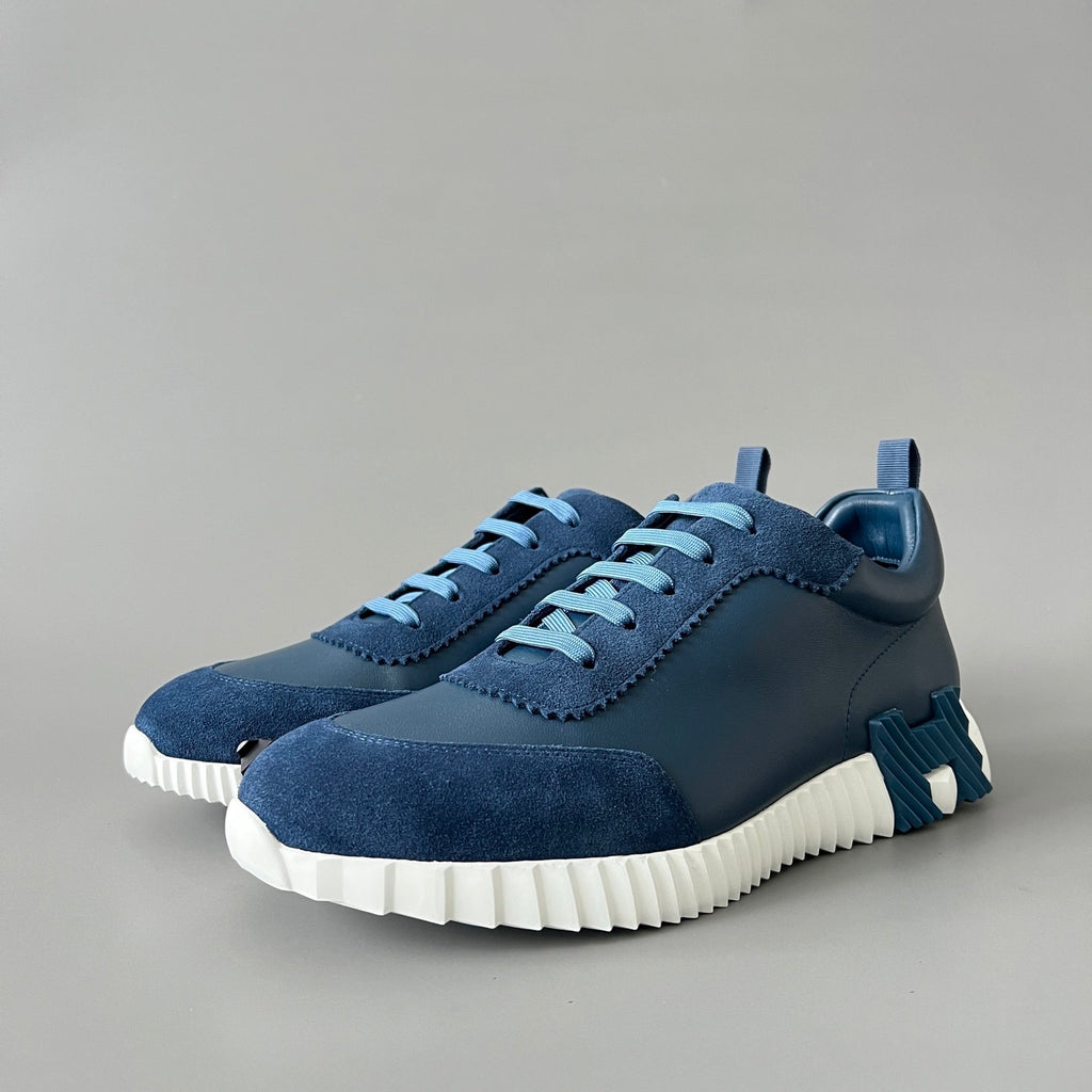 Hermes Bouncing Sneakers Men's Solid Color Leather and Suede Mesh Low-Top Lace-Up Shoes #77212