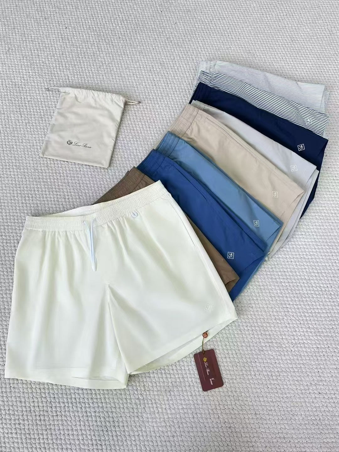 Loro Piana Men's Summer Solid Color Elastic Waist Tie Casual Comfortable Shorts #75521