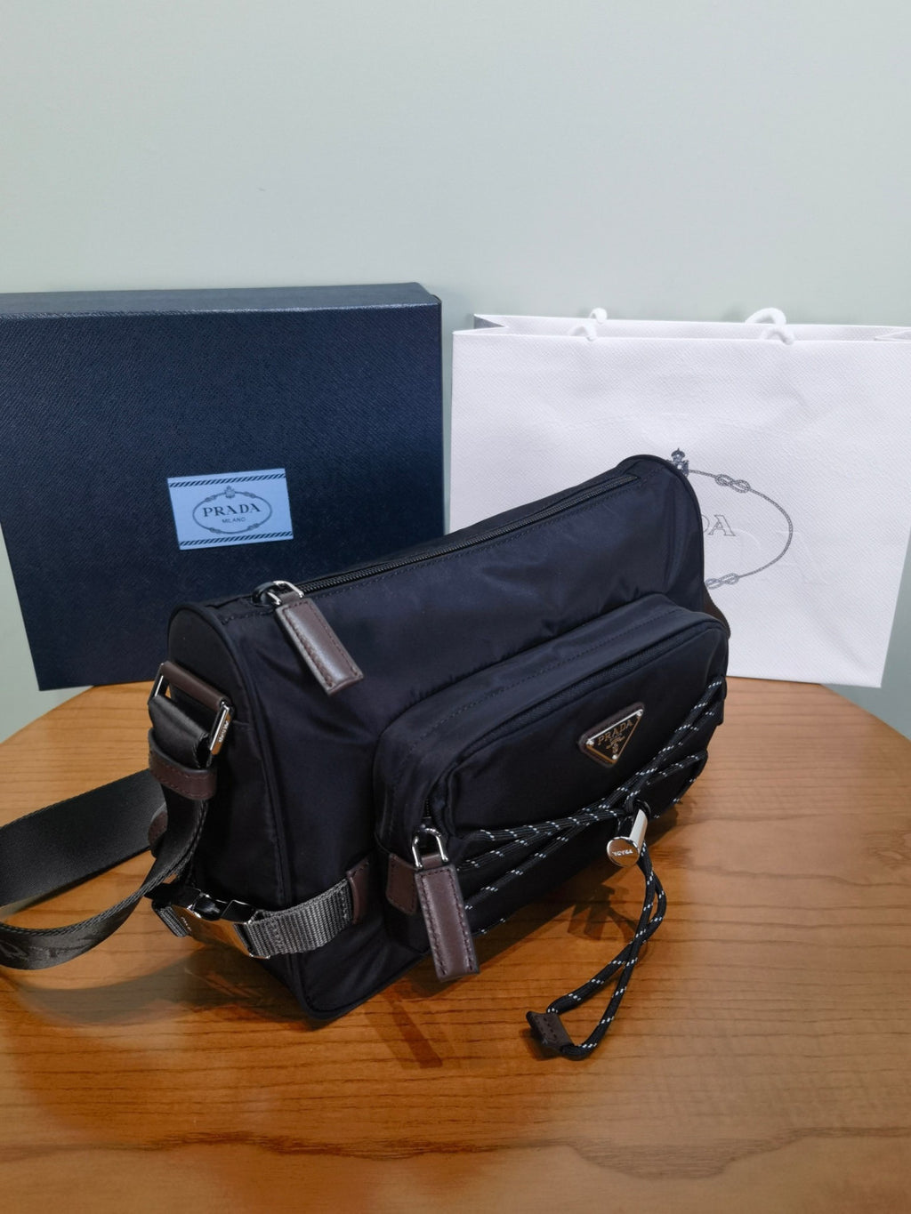 PRADA Black Prada Speedrock Re-nylon Leather Shoulder Bag #334216