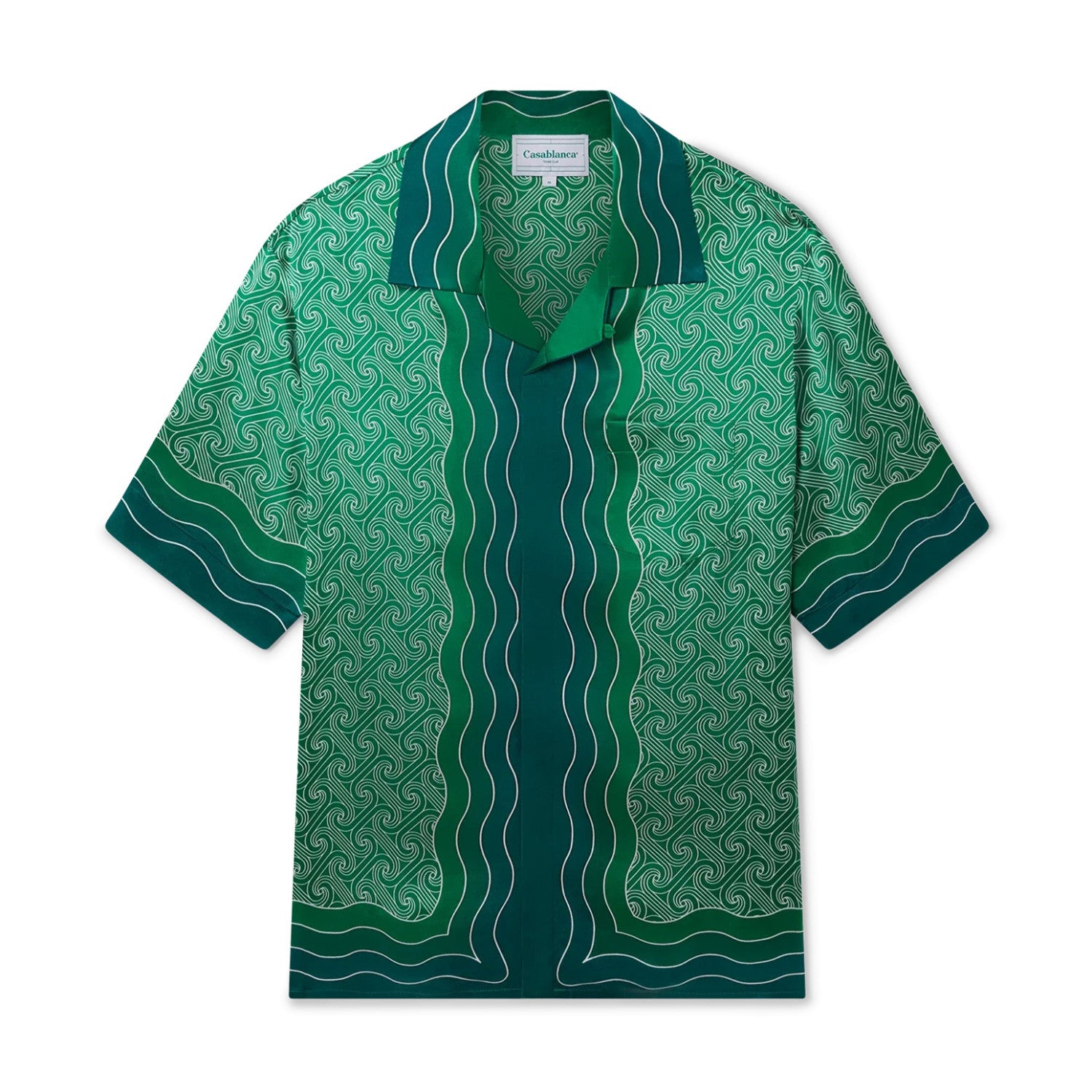 Casablanca Men's Summer Green Line Wave Print Lapel Single Breasted Short Sleeve Shirt Drawstring Tie Shorts Set Suit #73575