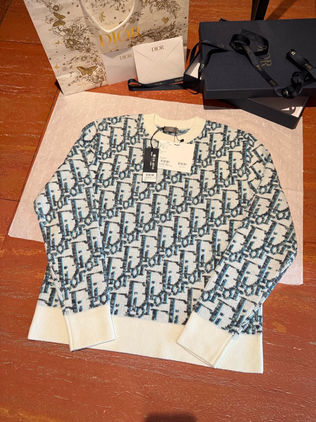 Dior Men's And Women's Spring/Summer Fashion Casual Sheep Wool Jacquard Fabric Oblique Print Round Neck Long Sleeve Knitted Sweater #78298