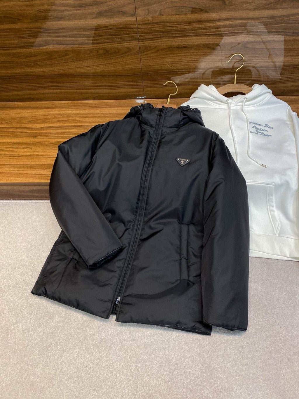 Prada Men's Fall And Winter Black Nylon Reversible Zipper PufferDown Long Sleeve Jacket #73712