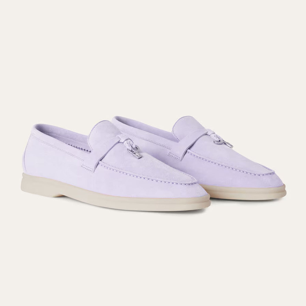 Loro Piana Women's Summer Charms Walk Mocassin Shoes Suede Round-Toe Solid-Color All-Season Casual Shoes #81538