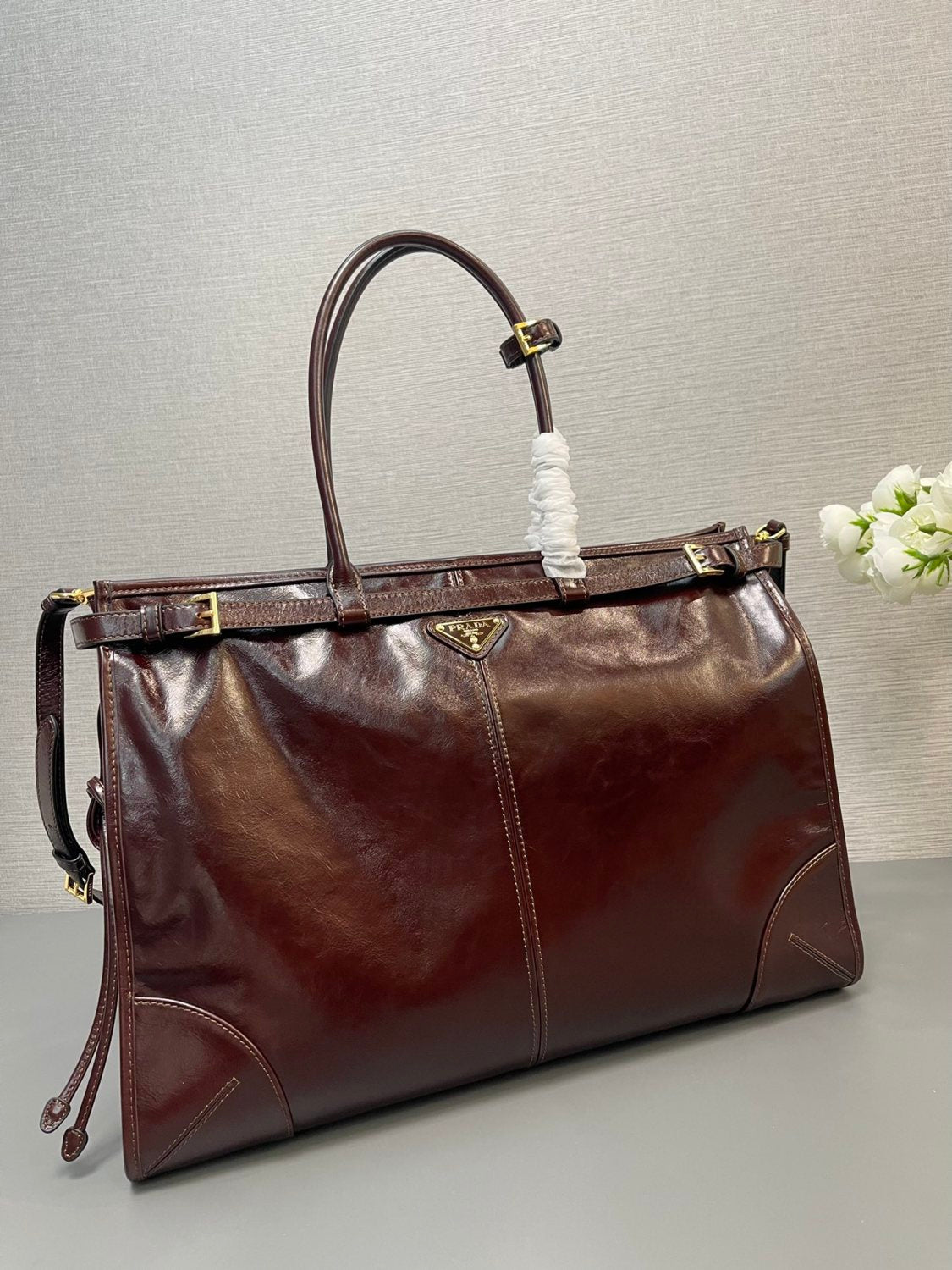 PRADA (42CM) LusGolf Oiled Leather 1BA439 Extra Large Portable Crossbody Bags Shoulder Bag Handbag #194092