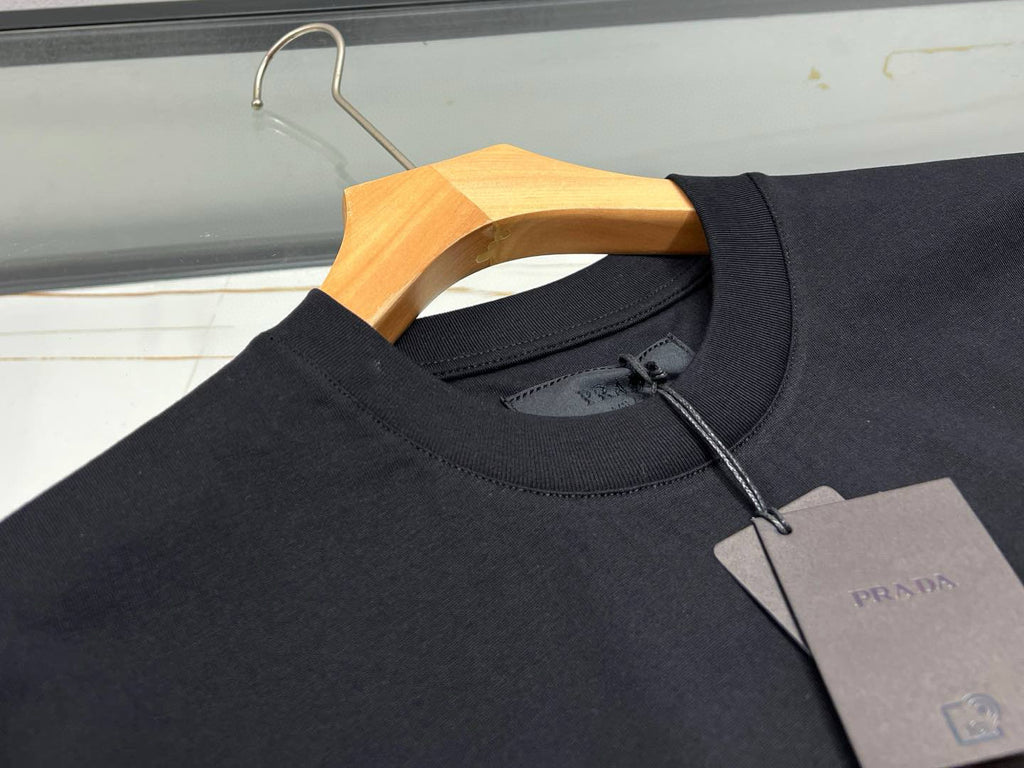 Prada Men's Summer Embroidered Logo Solid Color Round Neck Cotton Short Sleeve T-Shirt #74884
