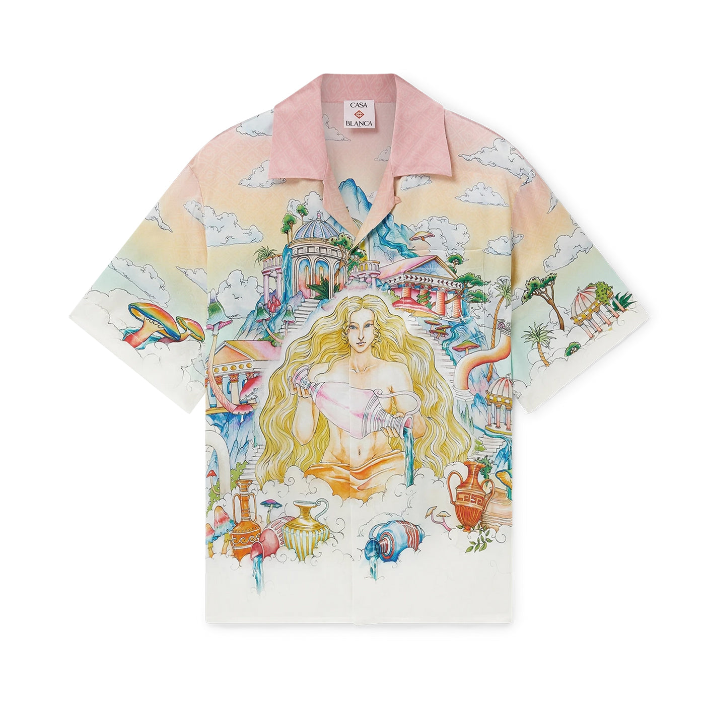 Casablanca Men's Printed Summer Lapel Single-Breasted Silk Loose Short-Sleeved Shirt Ngvp #9887