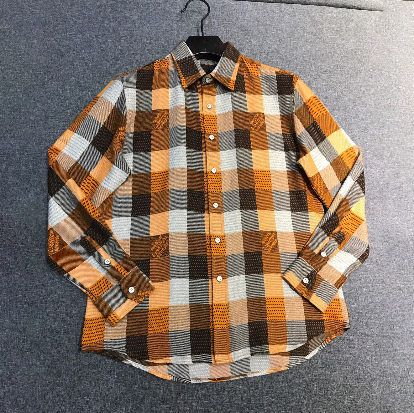 Louis Vuitton Men's Spring/fall Fashion Classic Plaid Pattern Collared Single Breasted Long Sleeve Shirt #78475