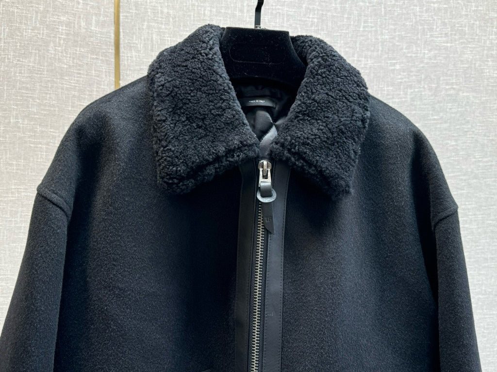 Tom Ford Men's Autumn and Winter Solid Color Cashmere Lapel Zipper Long Sleeve Jacket #74958