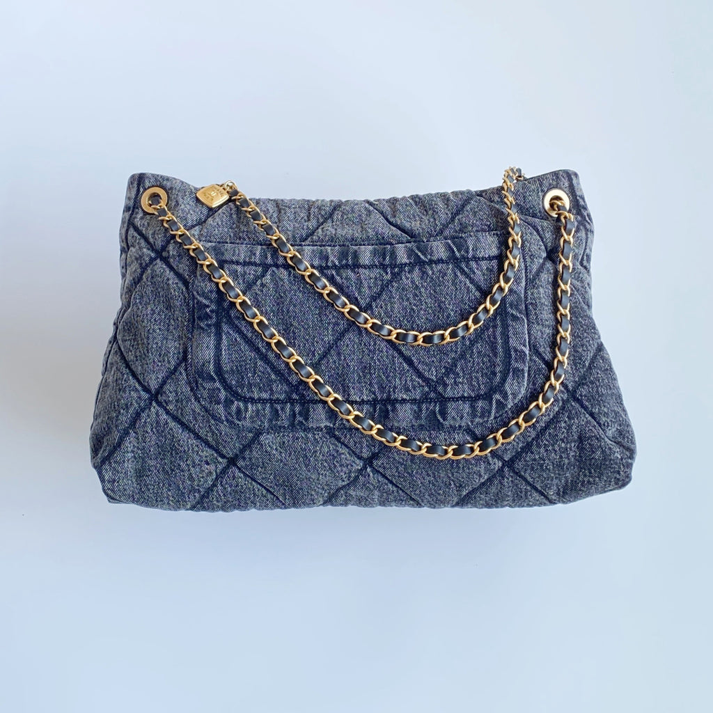 Chanel Women's Fashion Classic Solid Color Logo Denim Quilted Tote Shoulder Chain Bag Bags #79349