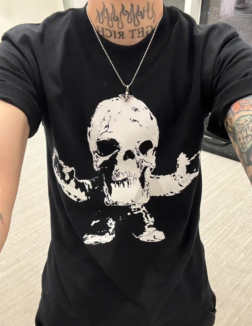 Chrome Hearts Men's Spring And Summer Black And White Printed Skull Round Neck T-shirt High Street Trend Fashion Casual Tops Ngvp #1717