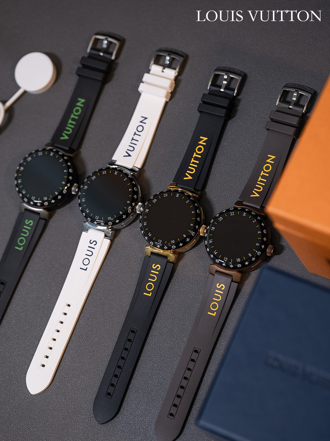 Louis Vuitton Tambour Horizon Light Up Connected Watch Men's Women's Fashion Accessories Diameter 44mm1.2 Inch Round Amoled Full Touch Screen Resolution 390*390 Sensor Actuator Life Waterproof Smart Watch #81447