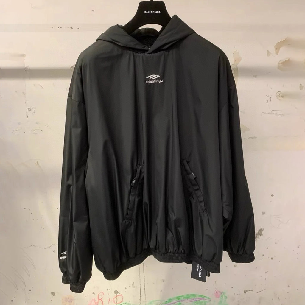 Balenciaga Men's Black Spring and Fall Logo Embroidered Printed Hooded Parker Ski Sweatshirt #75147