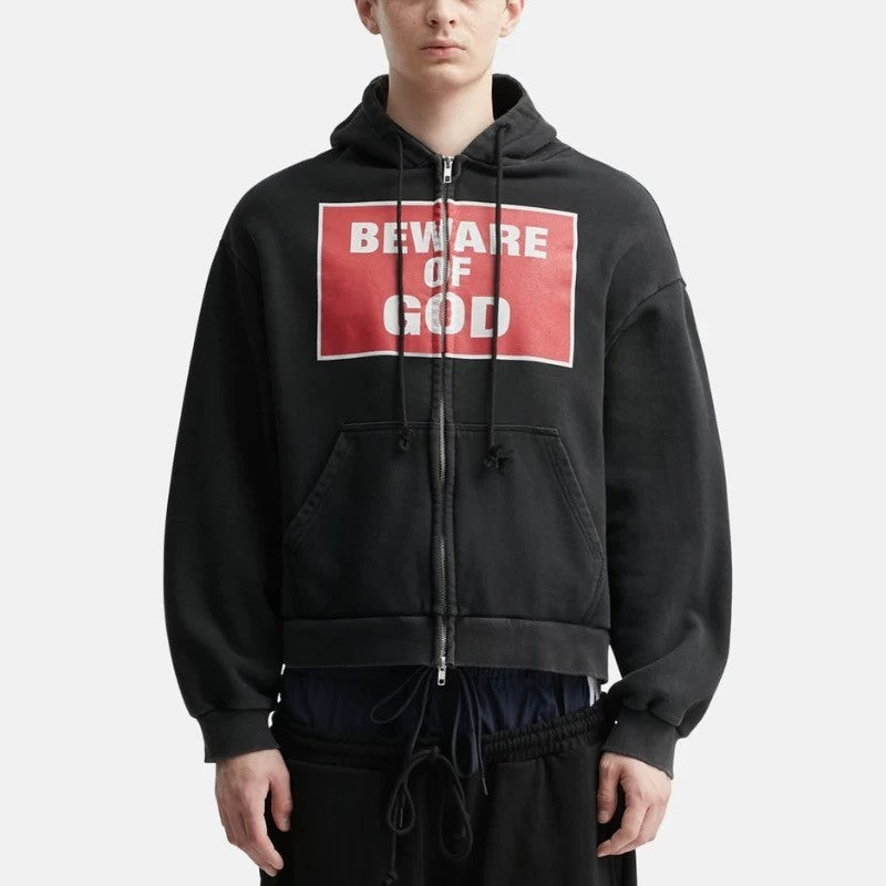 GRAILZ Project G/R Men's Women's Spring & Autumn Washed Vintage Aged Letter Printed Zipper Drawstring Cotton Hooded Sweatshirt Ngvp #1916