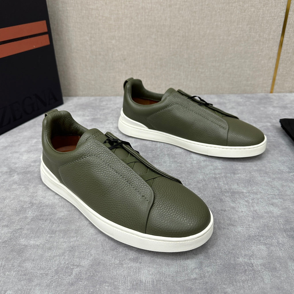 Ermenegildo Zegna Men's Solid Color Leather Fabric Simple Flat Casual Shoes #77176