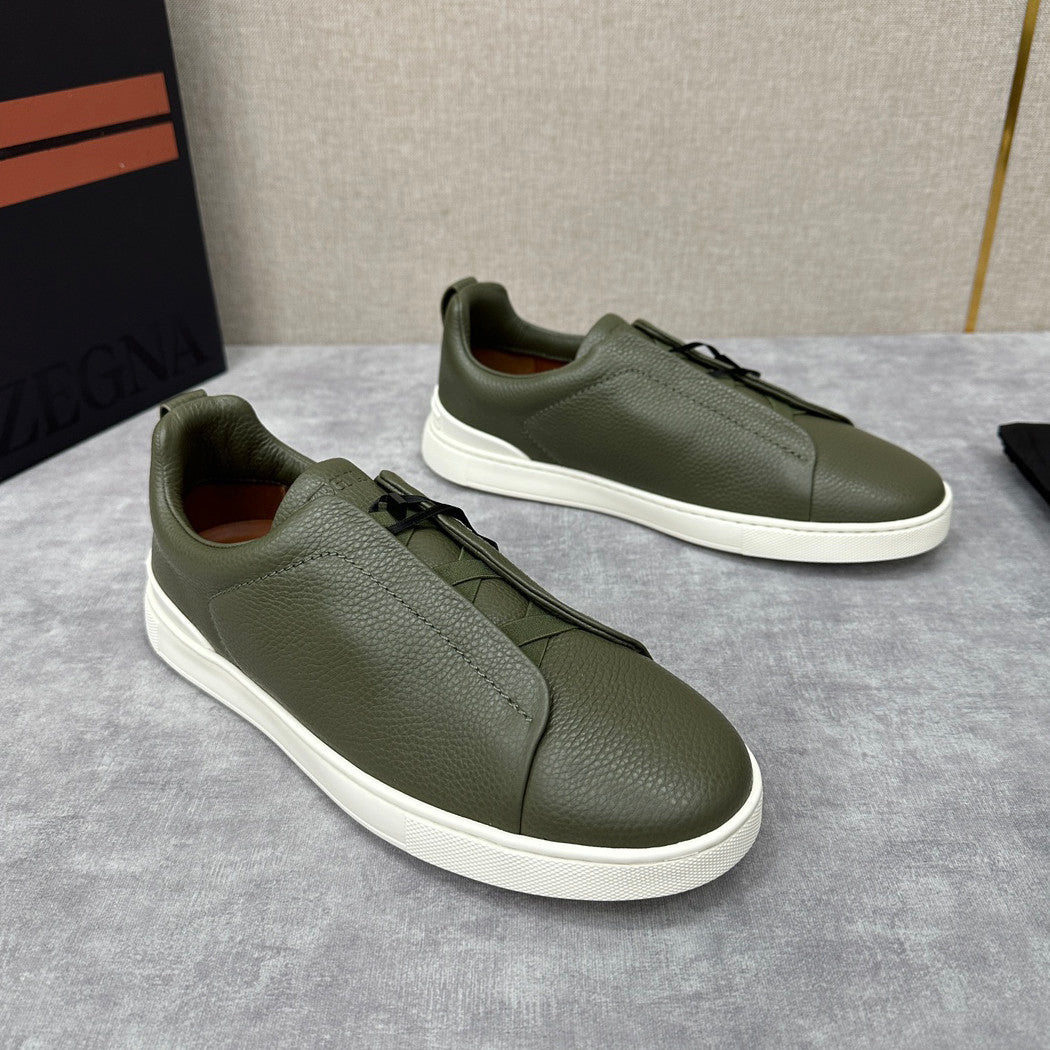 Ermenegildo Zegna Men's Solid Color Leather Fabric Simple Flat Casual Shoes #77176