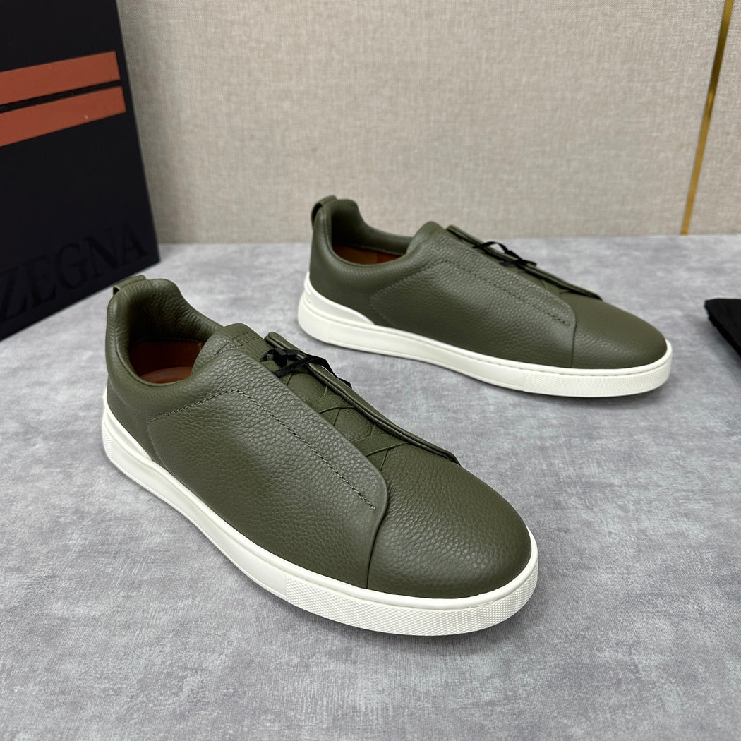 Ermenegildo Zegna Men's Solid Color Leather Fabric Simple Flat Casual Shoes #77176