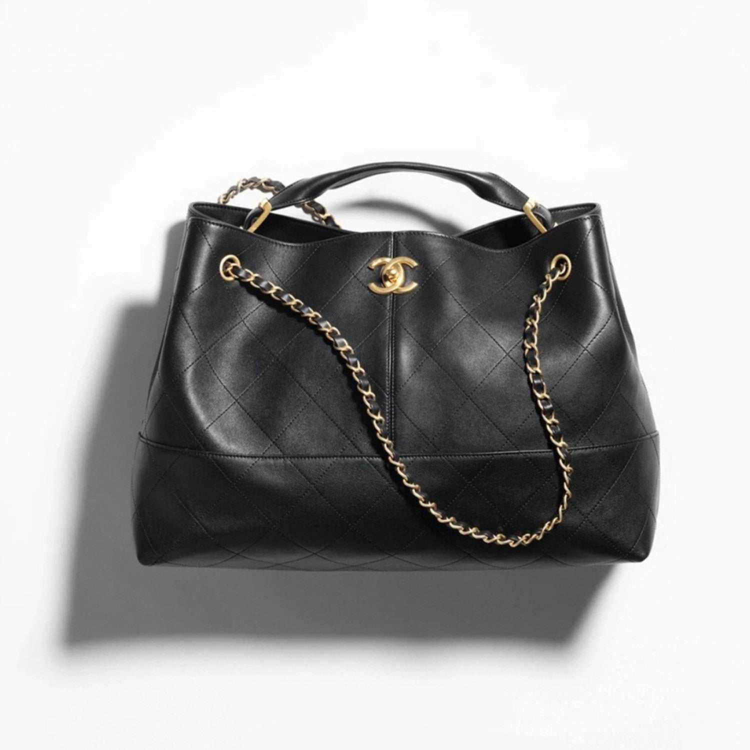 Chanel 25a Hobo Full-leather Black & Gold Horizontal Tote Bag Stylish Luxury Shimmering Shoulder Bag Handheld Large Capacity Bags  #82167A