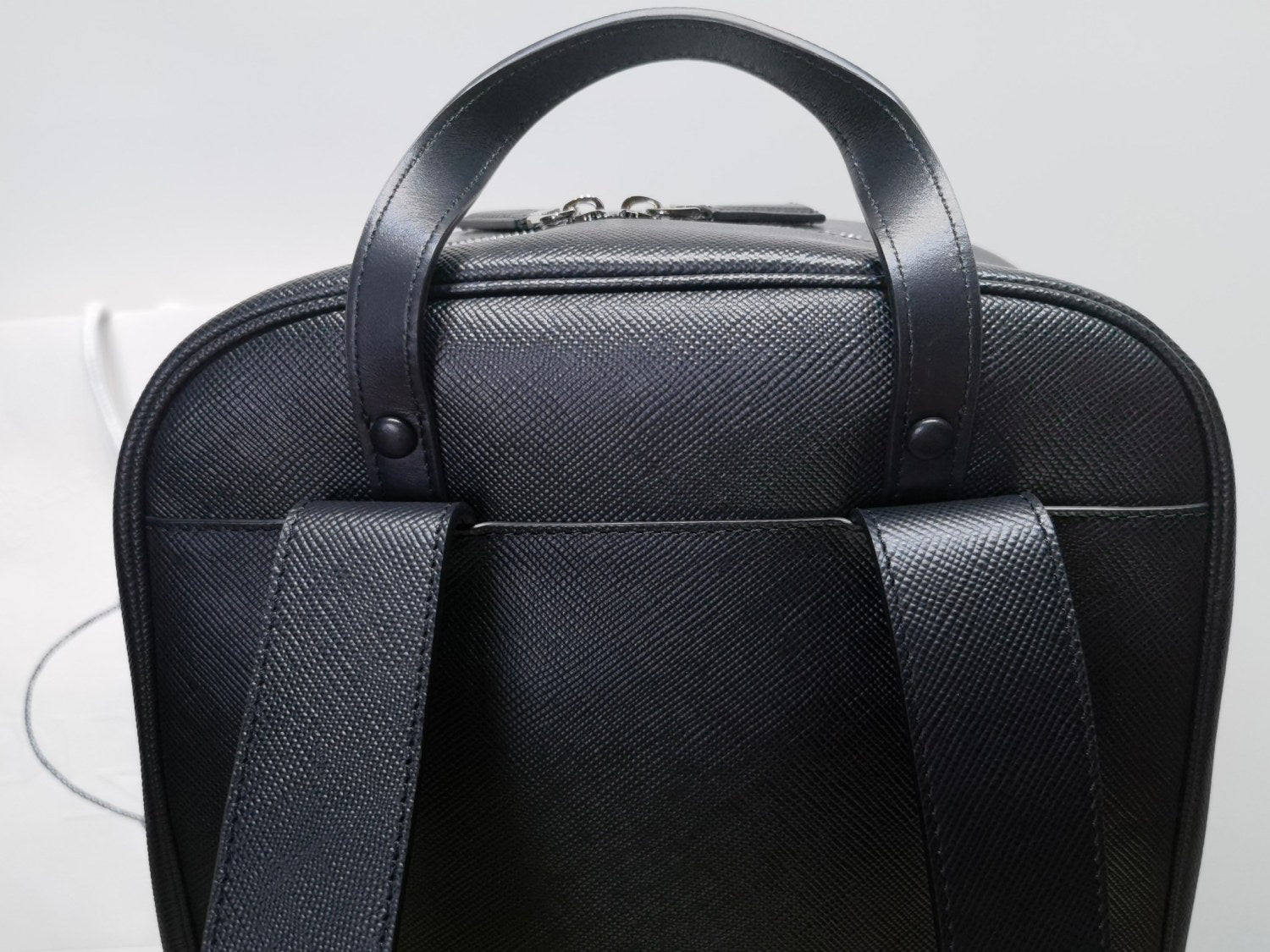 Prada Saffiano Classic Minimalist Business Backpack Printed Triangle Badge Adjustable Leather Shoulder Straps Two Way Zipper Closure Backpack  Bag Bags 2VZ102_9Z2_F0002_V_DOO #79175