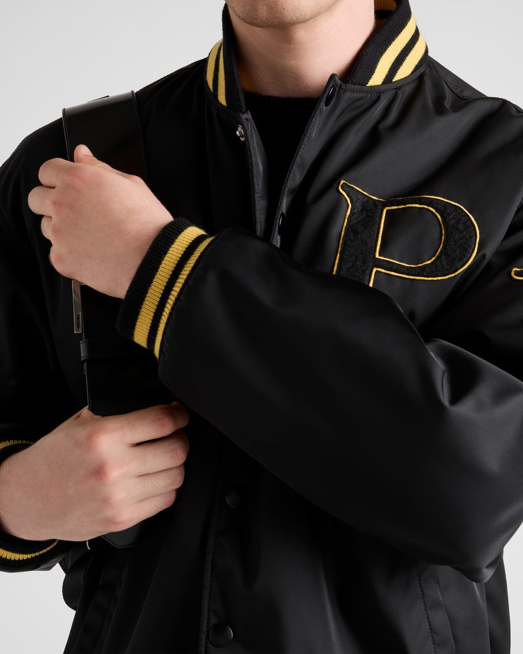 Prada Men's Spring And Autumn Monogrammed Striped Single Breasted Solid Color Long Sleeve Aviator Jacket Ngvp #9272