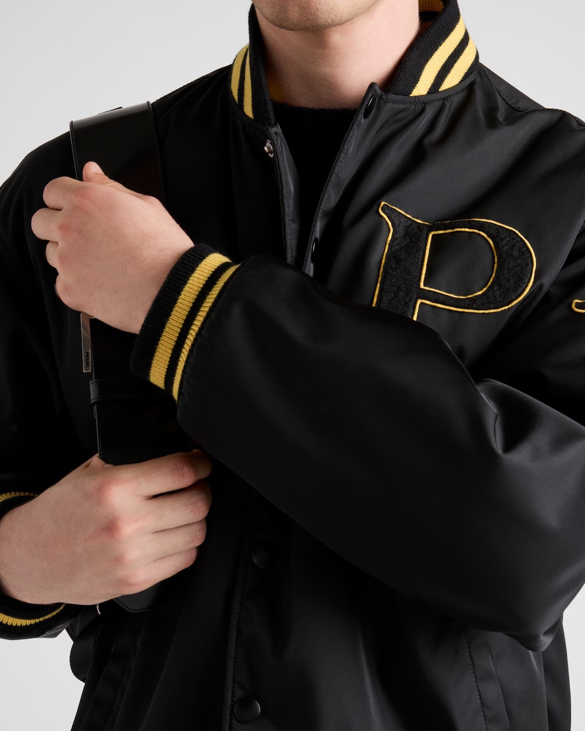 Prada Men's Spring And Autumn Monogrammed Striped Single Breasted Solid Color Long Sleeve Aviator Jacket Ngvp #9272