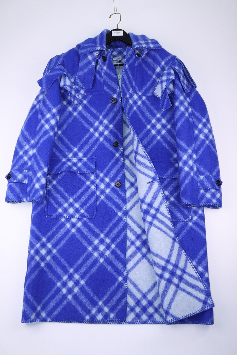 Burberry Men's Autumn and Winter Plaid Wool Blanket Poncho Hooded Single Breasted Pocket Long Sleeve Coat Jacket #72717