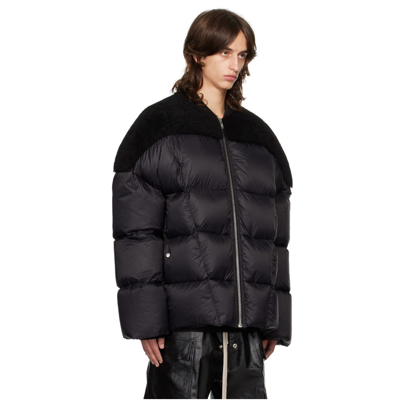 Rick Owens Men's Fall And Winter Black Porterville Flight Feather Jacket Short Jacket Men's Aviator Jacket Fashion Splicing Warm Jacket Ngvp #2496