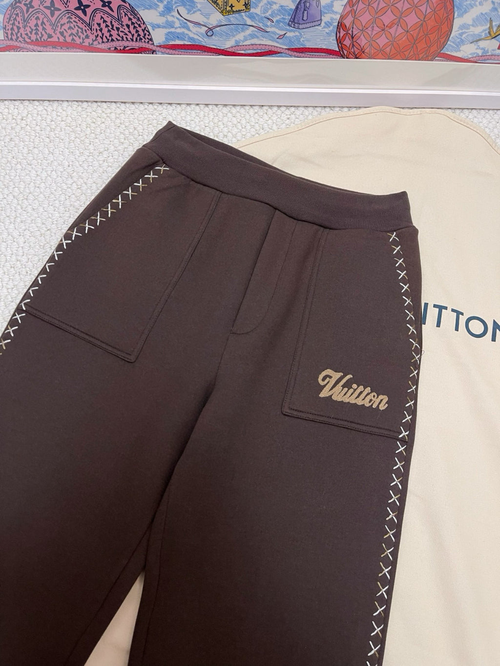 Louis Vuitton Men's Spring and Autumn Solid Color Letter Embroidery Drawstring Tie Loose Casual Pants #76137