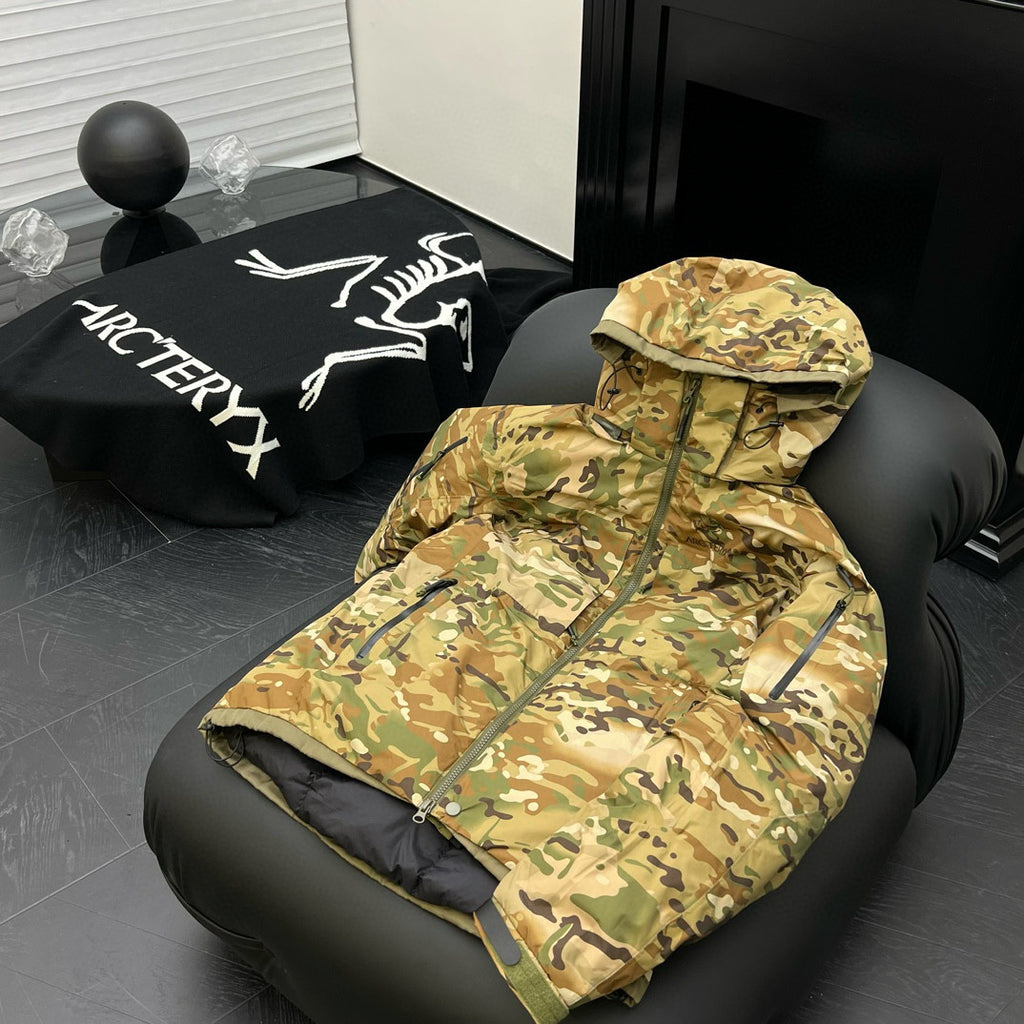 Arcteryx Men's Winter Camouflage Fit Zipper Windproof Hooded Solid Color Long Sleeve Coat Puffer Down Jacket Ngvp #7693