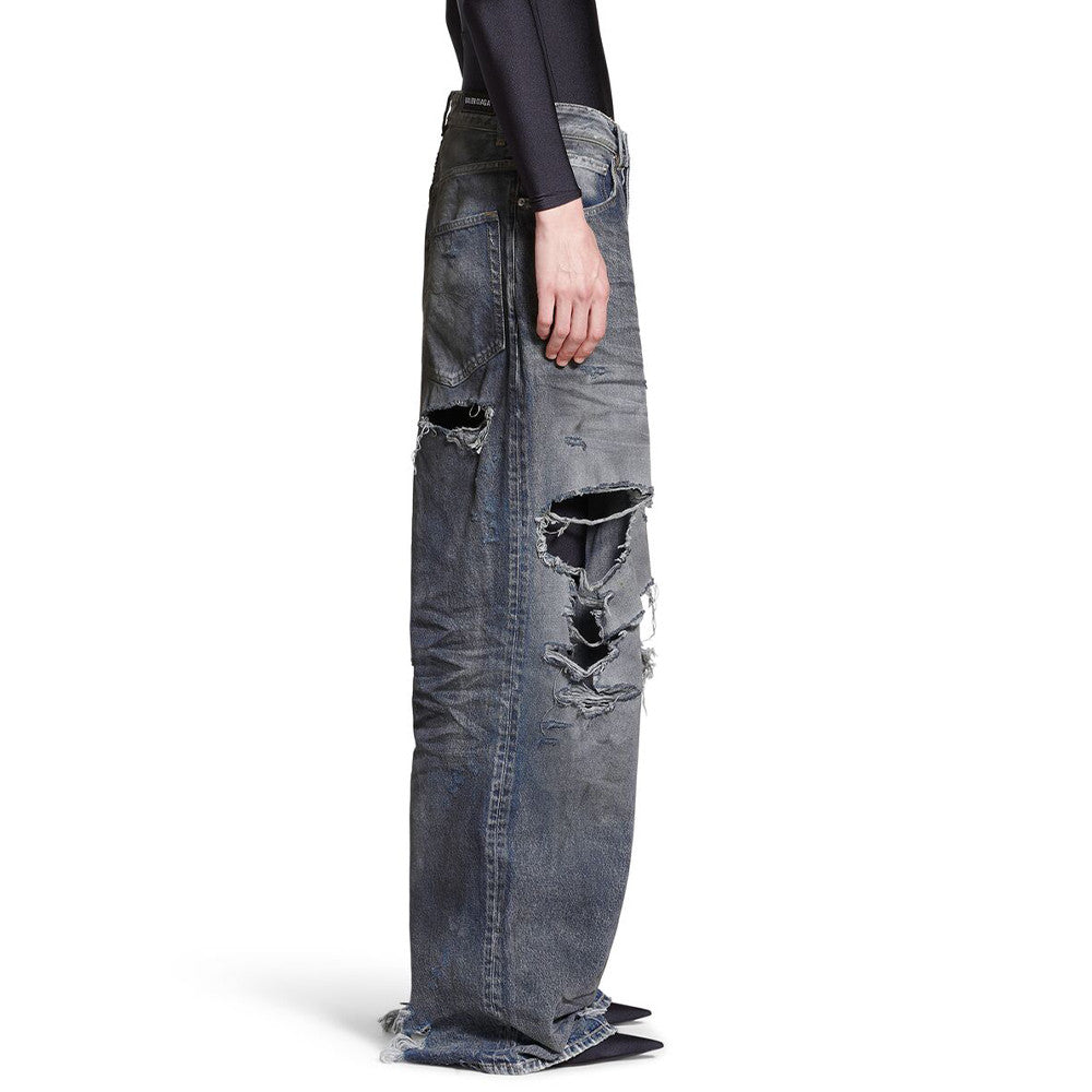 Balenciaga Men's And Women's Spring/Fall Fashion Casual Washed Distressed Relaxed Fit Ripped Jeans Pants #78978