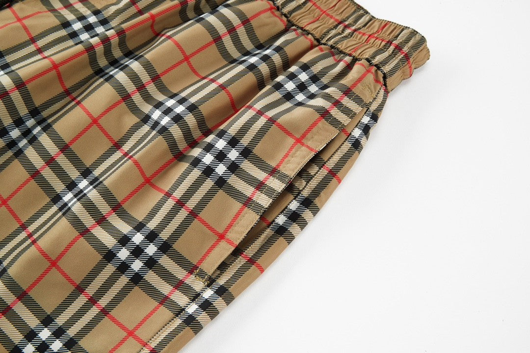 Burberry Men's Summer Check Drawstring Cinch Band Polyester Casual Shorts #99517