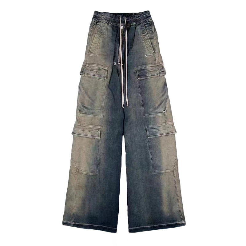 Rick Owens Men's Four Seasons High Street Wide Leg Loose Washed Casual Gradient Color Straight Pants Jeans Ngvp #1822