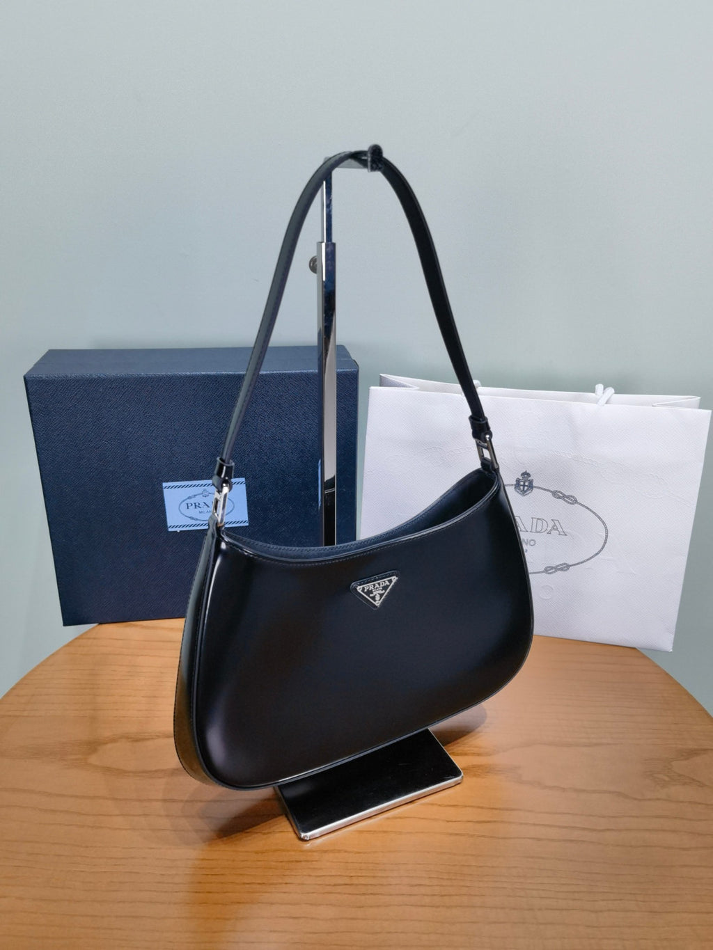 PRADA Black Prada Cleo Brushed Leather Shoulder Bag #336148