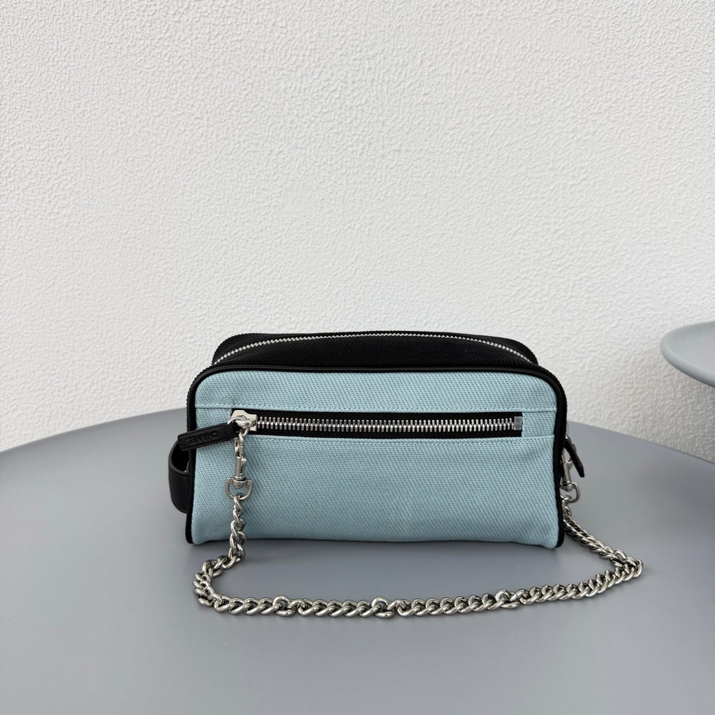 Chanel Large Zipped Pouch Canvas Calfskin Silver-tone Metal Blue And Black Stylish And Elegant Make-up Bag Bags #84397A