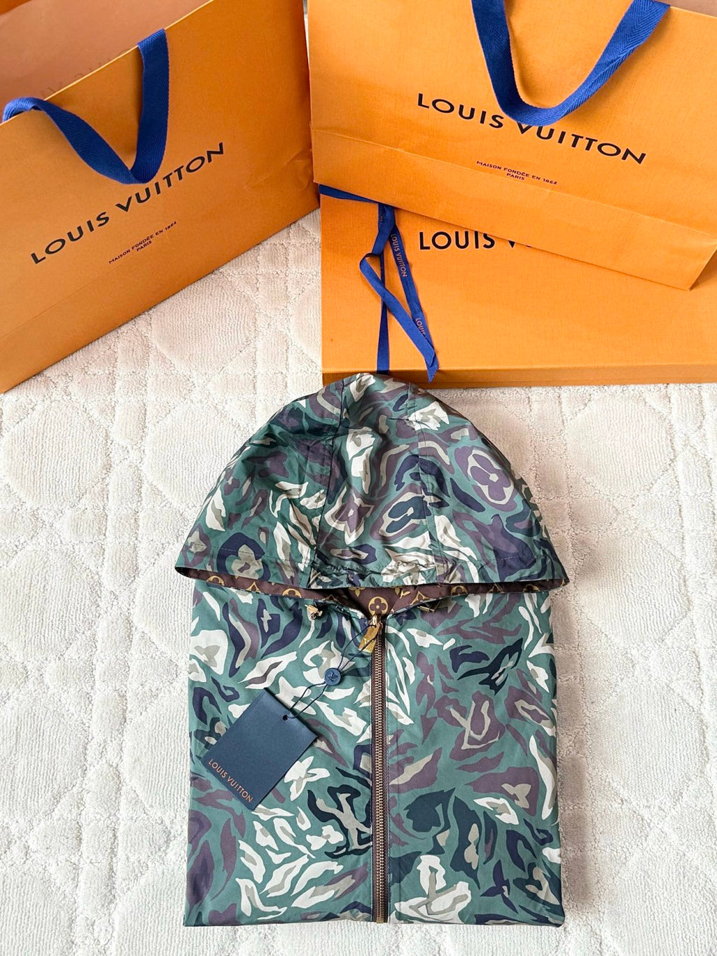 Louis Vuitton MONOGRAM Men's Spring/Fall Fashion Casual Hooded Zipper Camouflage Vintage Print Reversible Hooded Jacket Trench Coat Jacket #79491