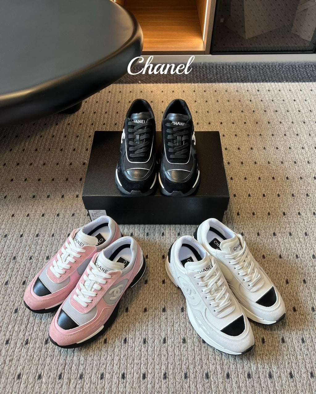 Chanel Women's Spring/fall Fashion Casual Round Toe Lace Up Chunky Heel Low Top Leather And Mesh Blend Sneakers Shoes #79316