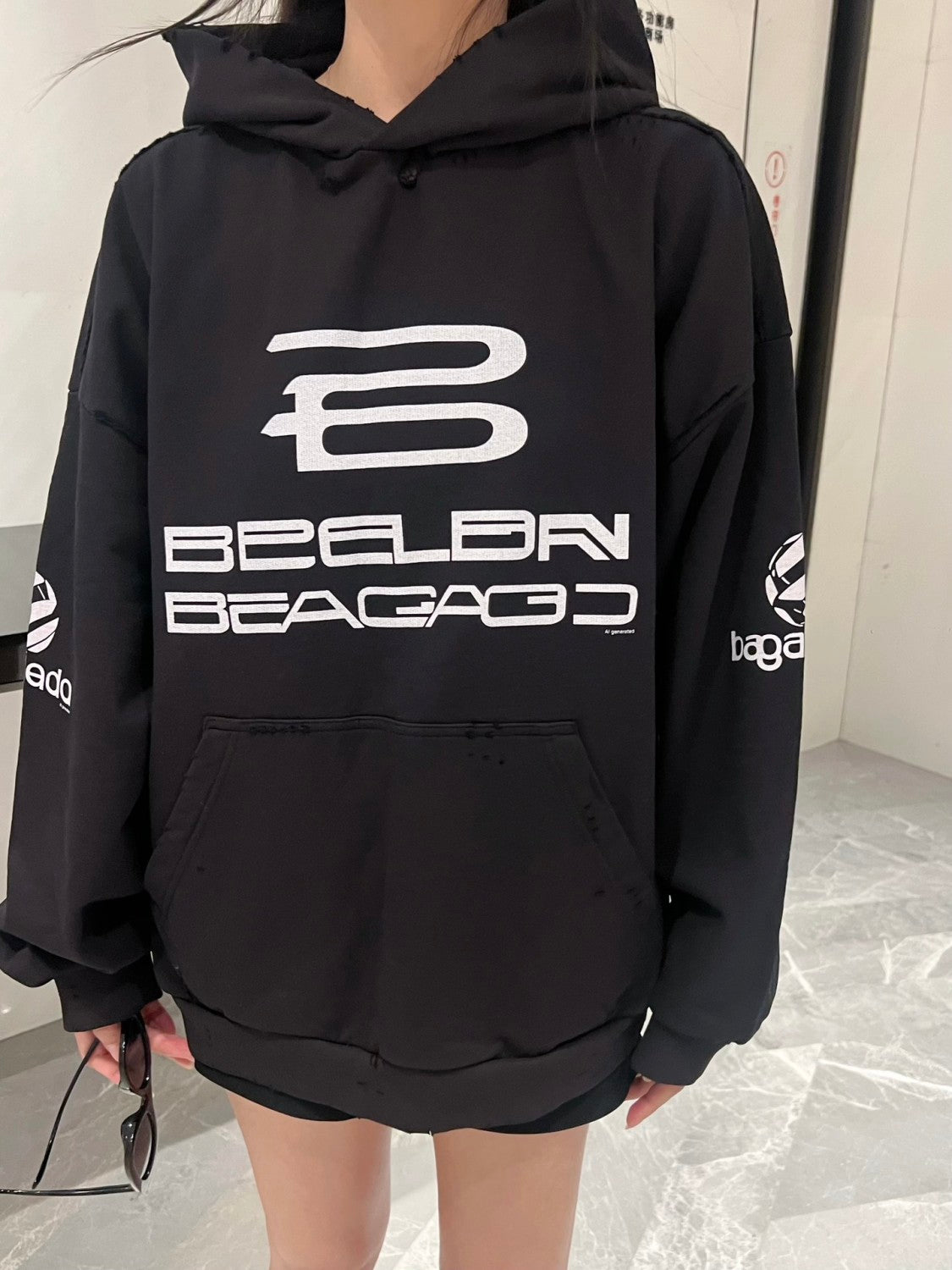 Balenciaga Women's Spring And Autumn Cotton AI Printed Solid Color Long Sleeve Loose Hoodie Sweatshirt #71525