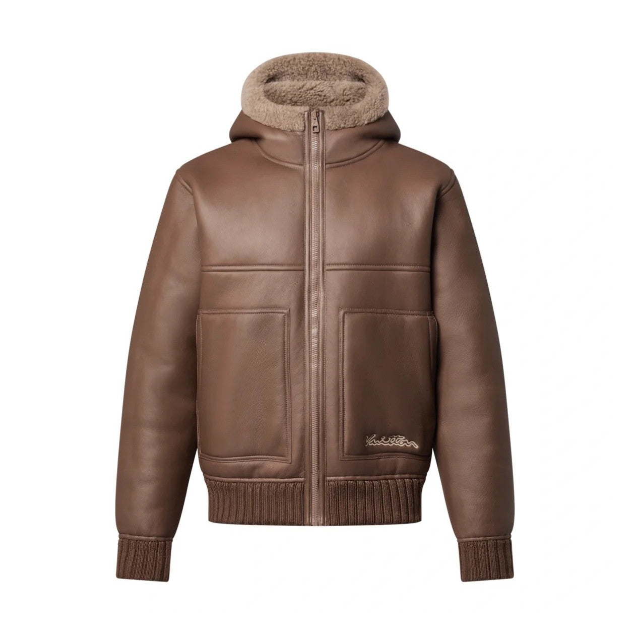 Louis Vuitton Men's Winter Leather Reversible Shearling Hooded Blouson Jacket #97136
