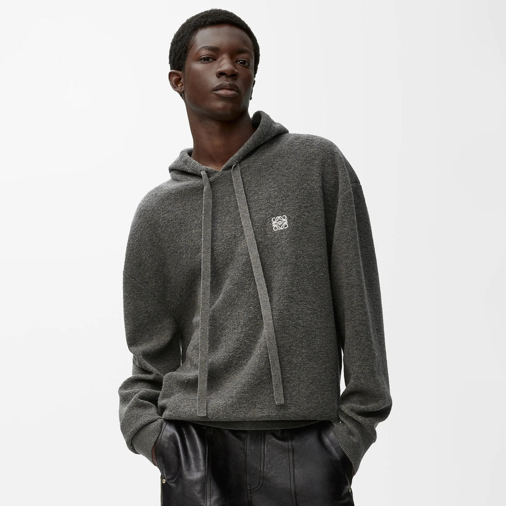 Loewe Men's Spring/Autumn Solid Color Embroidered Logo Print Wool Hooded Drawstring Long Sleeve Sweatshirt #77976