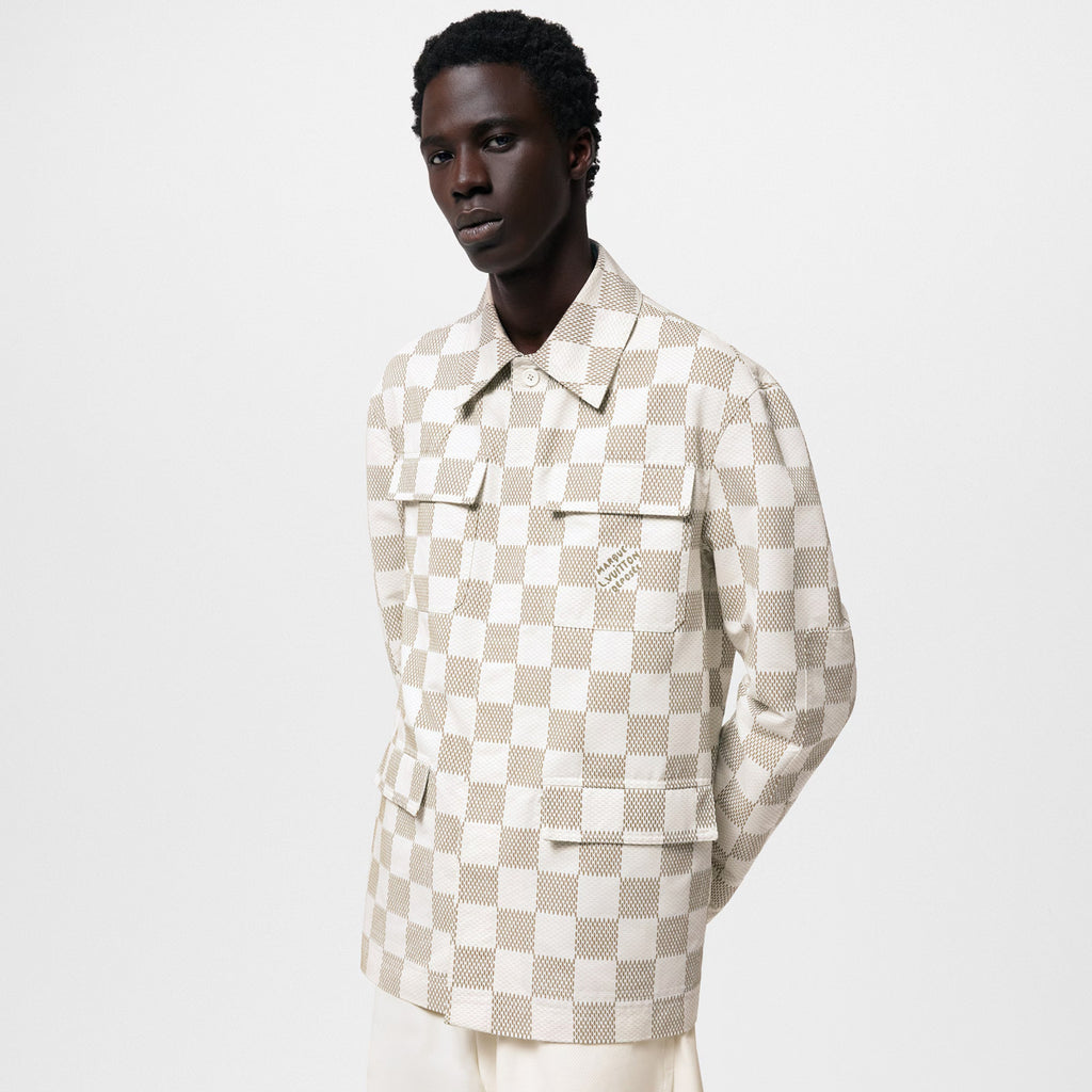 Louis Vuitton Men's Fall And Winter White Checkered Lapel Single Breasted Pocket Long Sleeved Jacket #72775