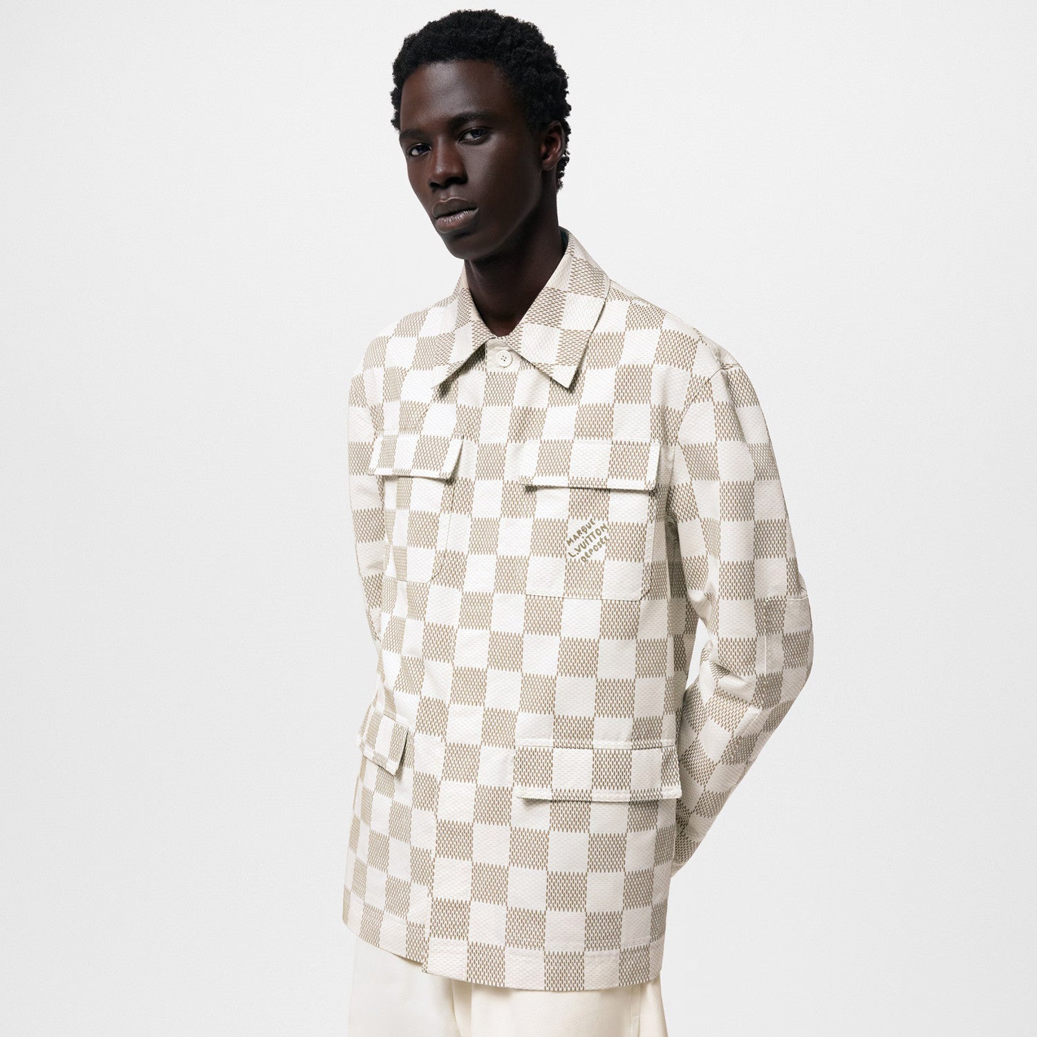 Louis Vuitton Men's Fall And Winter White Checkered Lapel Single Breasted Pocket Long Sleeved Jacket #72775