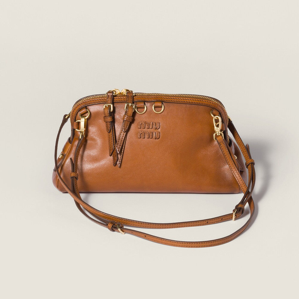 MiuMiu Women's Caprice Calfskin Small Backpack Shoulder Bag Fashionable Brown Clutch Retro Brown 5BF131 #194801