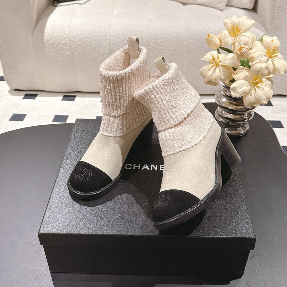 Chanel Knitted Socks High Heel Boots #335028