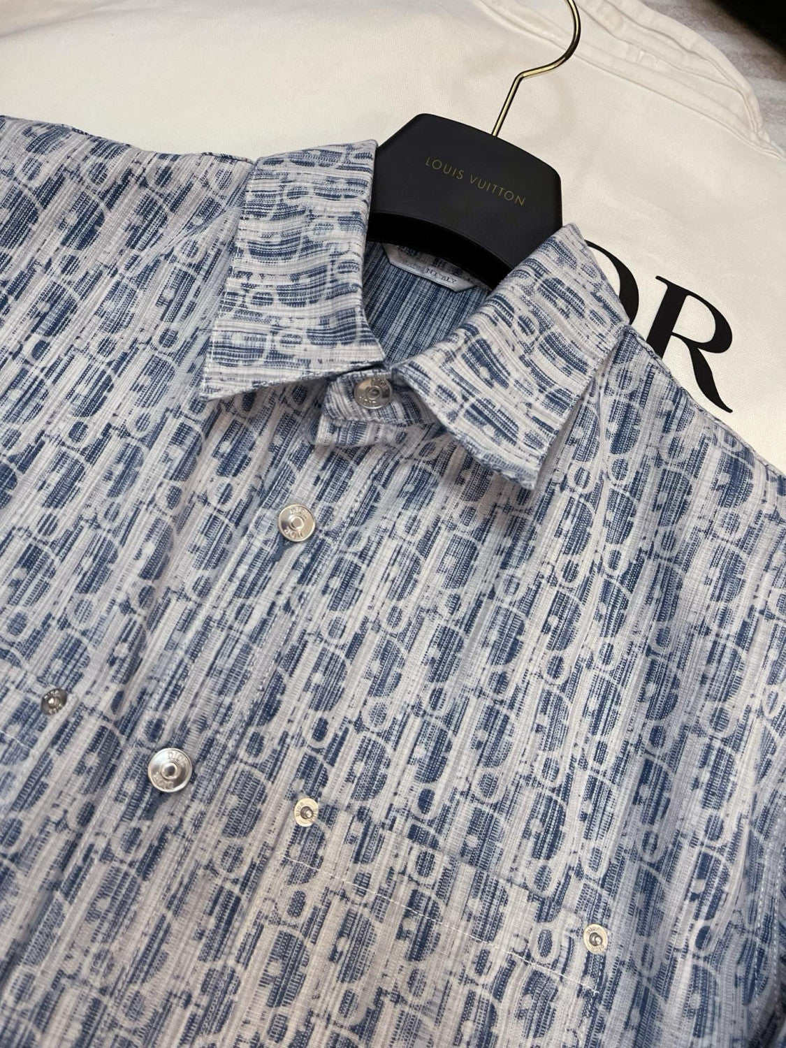 Dior Men's Spring/Autumn Alphabet Print Single-Breasted Long-Sleeved Denim Shirt #77785