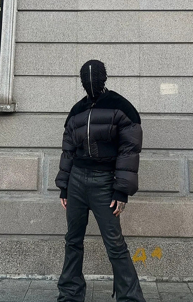 Rick Owens Men's Dark Style Short Splicing Puffer Down Jacket Autumn And Winter Solid Color Zipper Collarless Jacket #81336