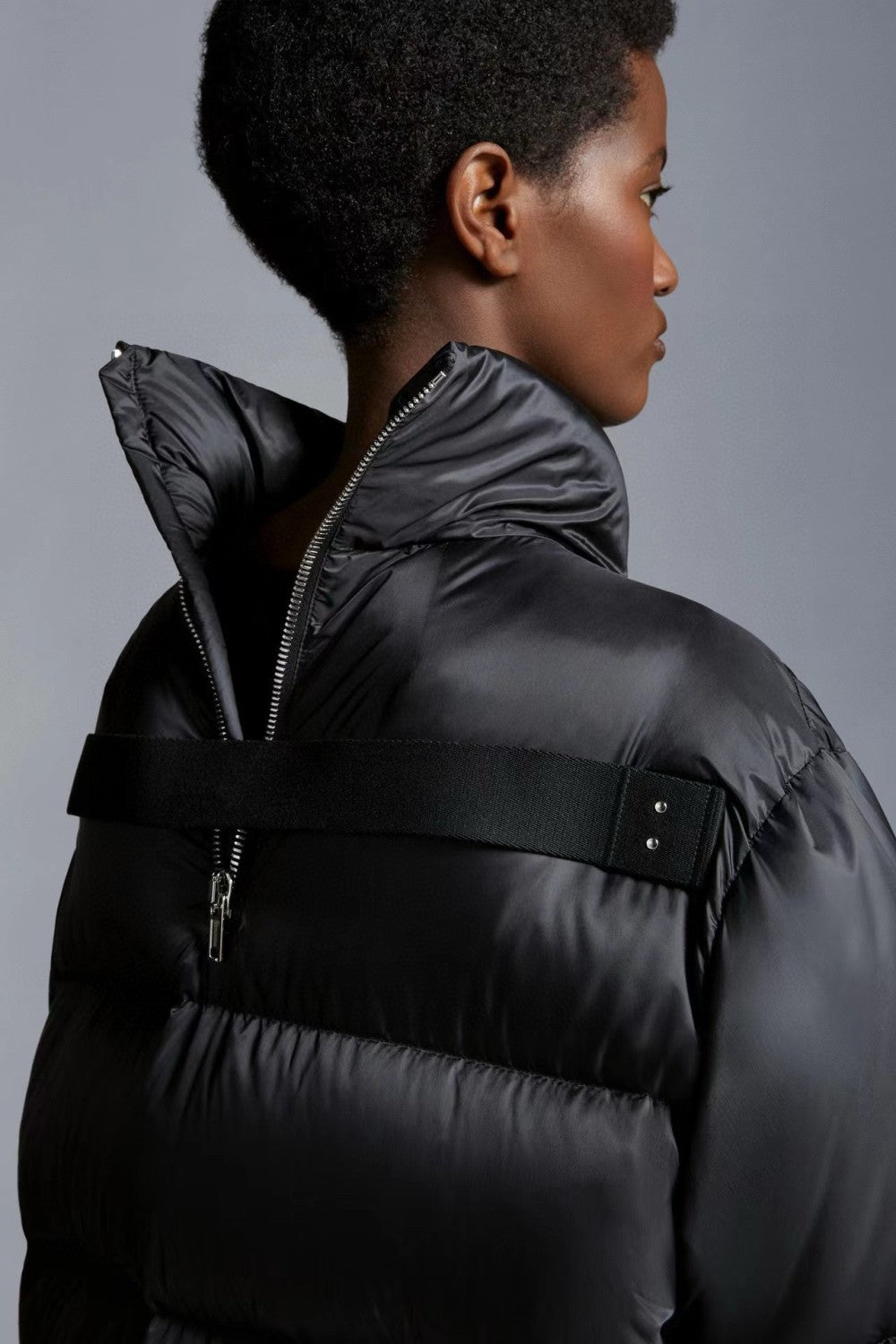Moncler x Rick Owens Men's And Women's Winter Black Glossy Zipper Long Sleeve Puffer Down Jacket #73786