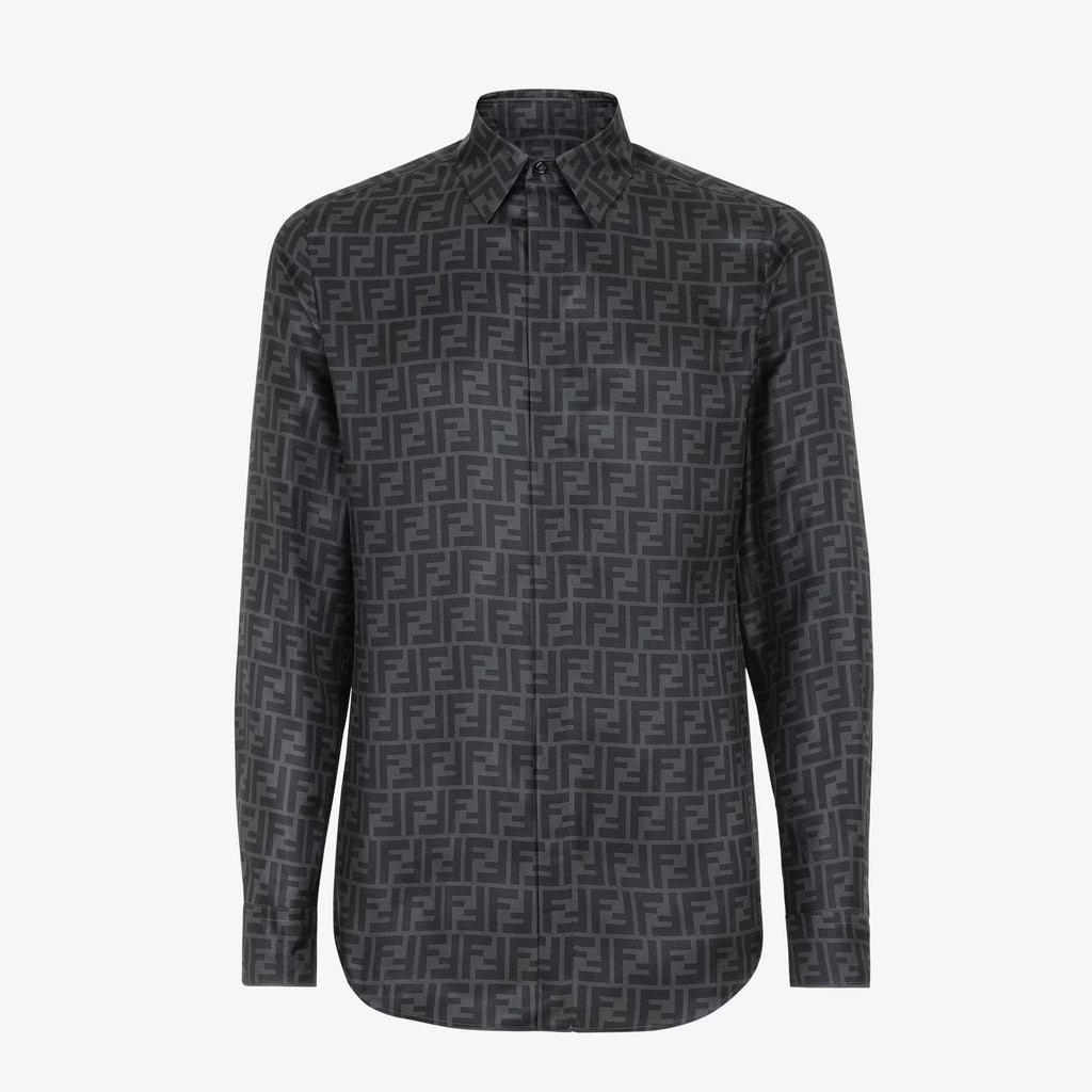 Fendi Men's Women's  Autumn And Winter New Silk Light Cotton Solid Color Lapel Shirt Ff Jacquard Logo Fashion Loose Casual Long-sleeved Shirt! #81616